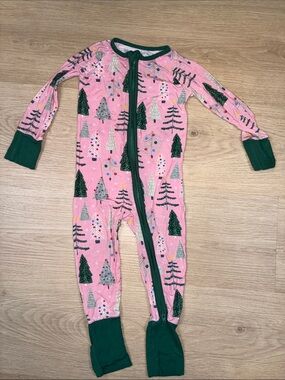 Little Sleepies One-Piece Footed Pajamas - Pink & Green Tree Print